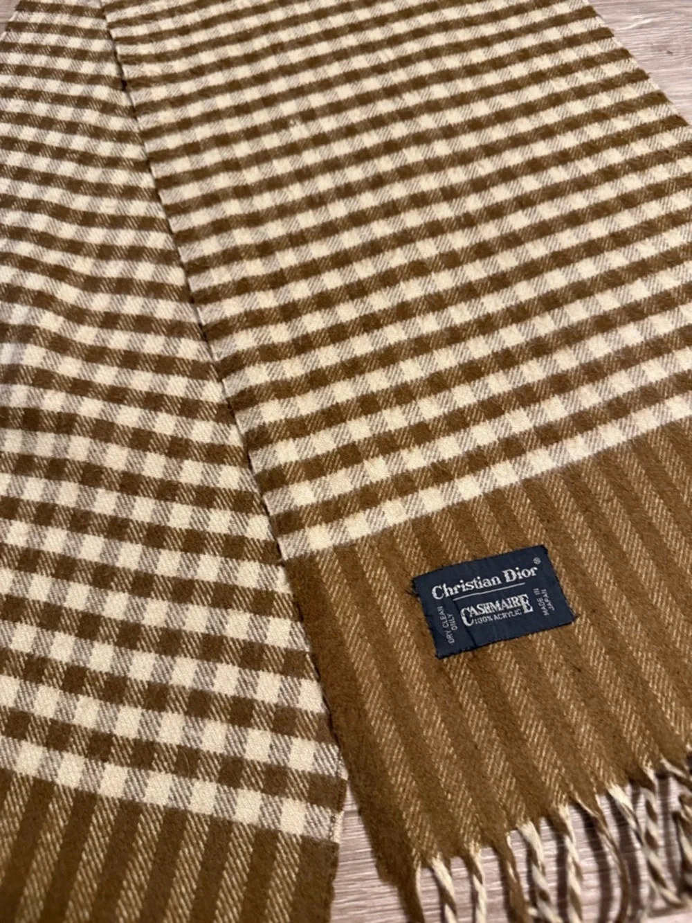 Dior Brown & Cream Checked Cashmere Scarf